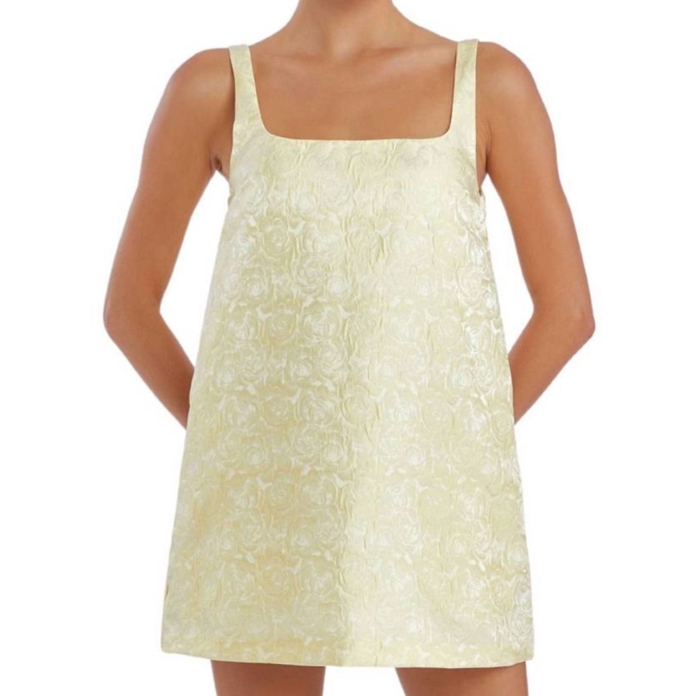 Amanda Uprichard Pale Yellow Floral Jacquard Mini Dress